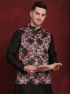 Jompers Men's Floral Printed Nehru Jacket - Black