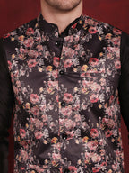 Jompers Men's Floral Printed Nehru Jacket - Black