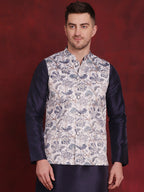 Jompers Men's Floral Printed Nehru Jacket - White