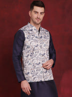 Jompers Men's Floral Printed Nehru Jacket - White