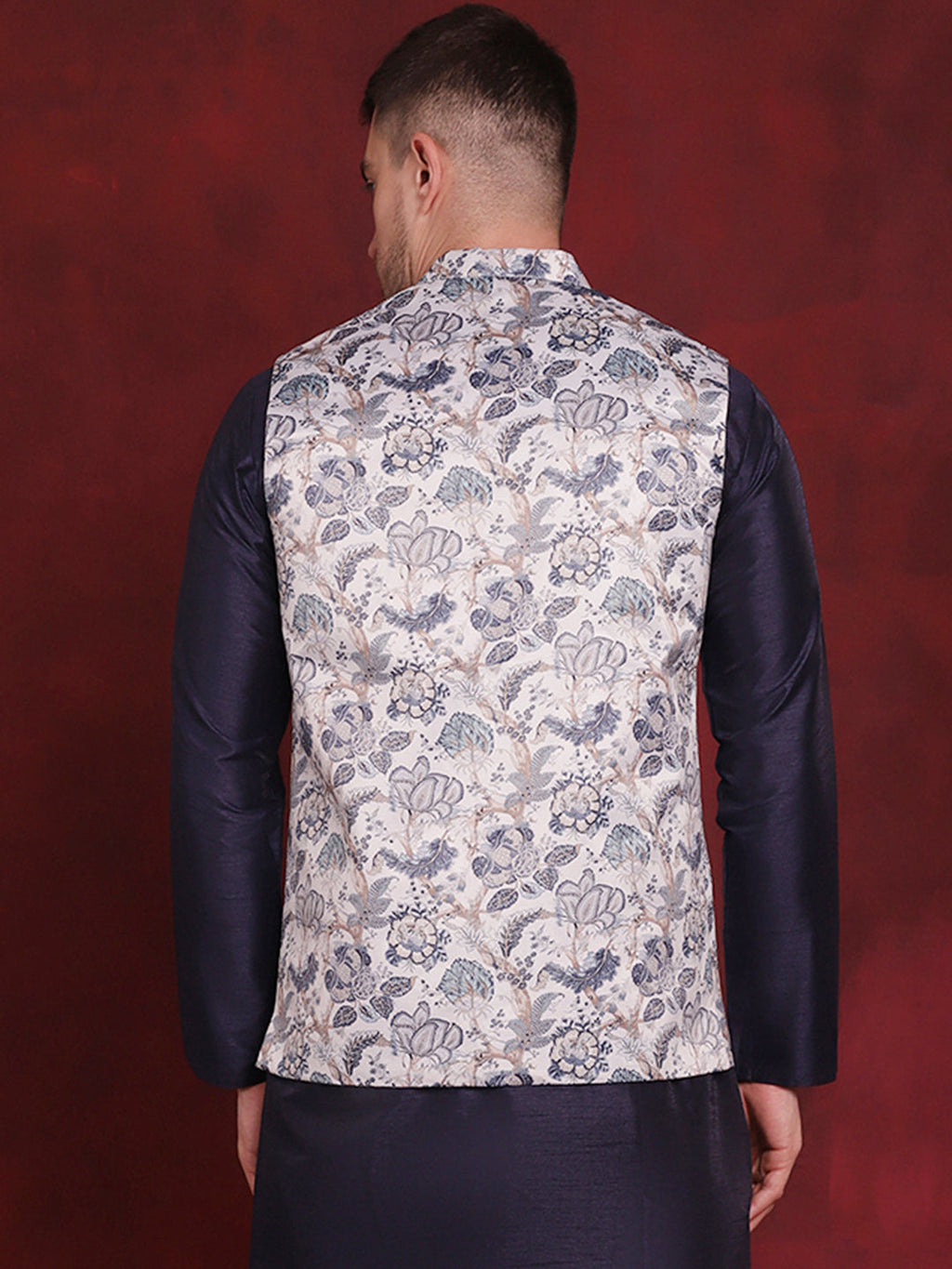 Jompers Men's Floral Printed Nehru Jacket - White
