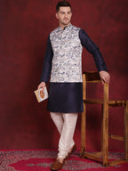Jompers Men's Floral Printed Nehru Jacket - White