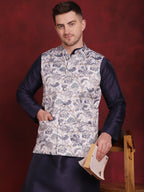Jompers Men's Floral Printed Nehru Jacket - White