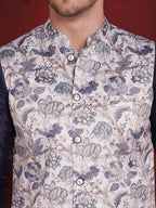 Jompers Men's Floral Printed Nehru Jacket - White