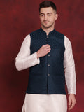 Jompers Men's Blue Woven Design Nehru Jacket