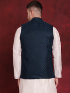 Jompers Men's Blue Woven Design Nehru Jacket