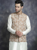 Jompers Men's embroidered Nehru Jacket - Brown