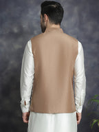Jompers Men's embroidered Nehru Jacket - Brown