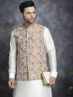 Jompers Men's embroidered Nehru Jacket - Brown