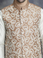 Jompers Men's embroidered Nehru Jacket - Brown