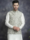 Jompers Men's embroidered Nehru Jacket - Pista