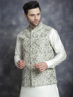 Jompers Men's embroidered Nehru Jacket - Pista