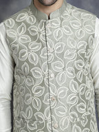Jompers Men's embroidered Nehru Jacket - Pista