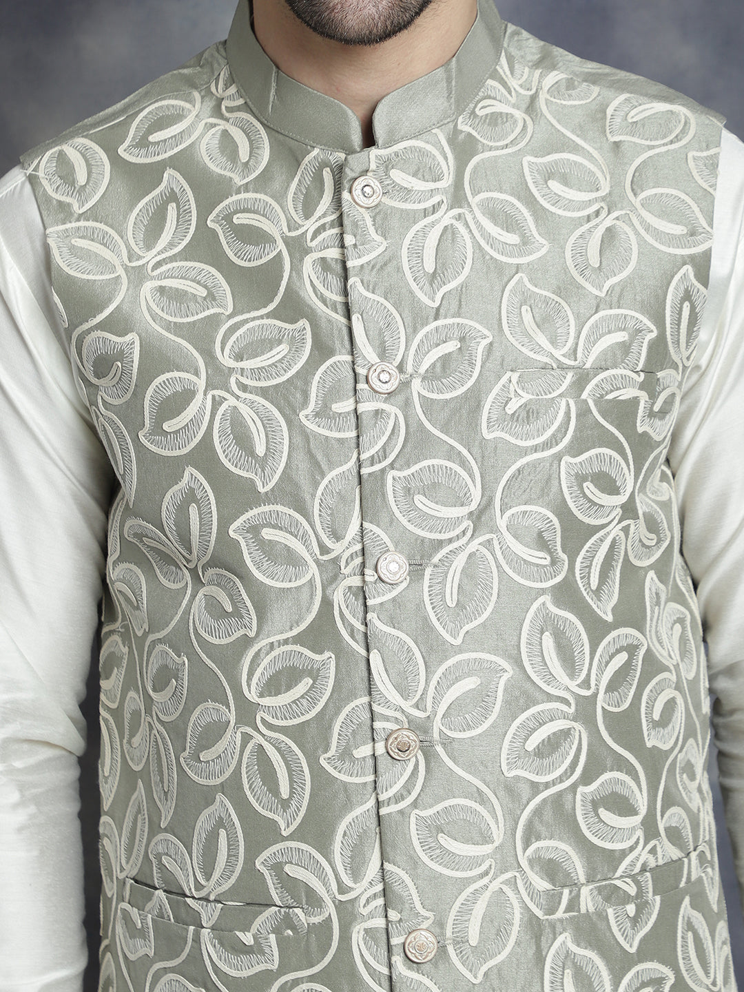 Jompers Men's embroidered Nehru Jacket - Pista