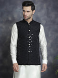 Jompers Men's embroidered and sequins Nehru Jacket - Black