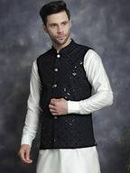Jompers Men's embroidered and sequins Nehru Jacket - Black