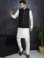 Jompers Men's embroidered and sequins Nehru Jacket - Black