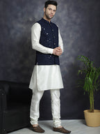 Jompers Men's embroidered and sequins Nehru Jacket - Navy Blue