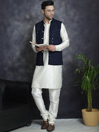 Jompers Men's embroidered and sequins Nehru Jacket - Navy Blue