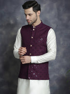 Jompers Men's embroidered and sequins Nehru Jacket - Purple
