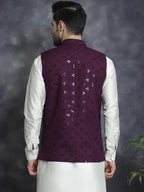 Jompers Men's embroidered and sequins Nehru Jacket - Purple