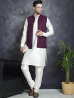 Jompers Men's embroidered and sequins Nehru Jacket - Purple