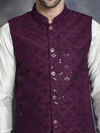 Jompers Men's embroidered and sequins Nehru Jacket - Purple