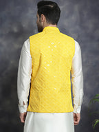 Jompers Men's embroidered and sequins Nehru Jacket - Yellow