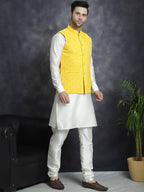 Jompers Men's embroidered and sequins Nehru Jacket - Yellow