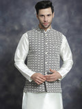 Jompers Men's embroidered and sequins Nehru Jacket - Grey