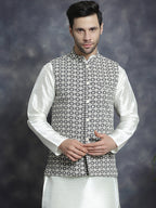 Jompers Men's embroidered and sequins Nehru Jacket - Grey
