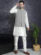 Jompers Men's embroidered and sequins Nehru Jacket - Grey