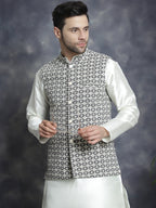 Jompers Men's embroidered and sequins Nehru Jacket - Grey