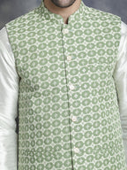 Jompers Men's embroidered and sequins Nehru Jacket - Mehndi