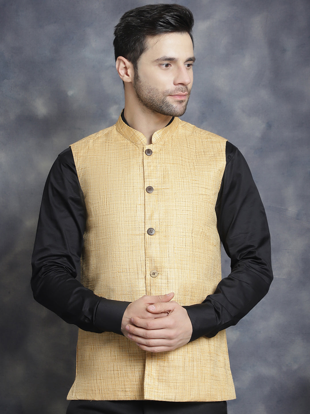 Jompers Men's Woven Design Nehru Jacket - Beige