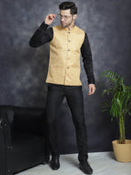 Jompers Men's Woven Design Nehru Jacket - Beige