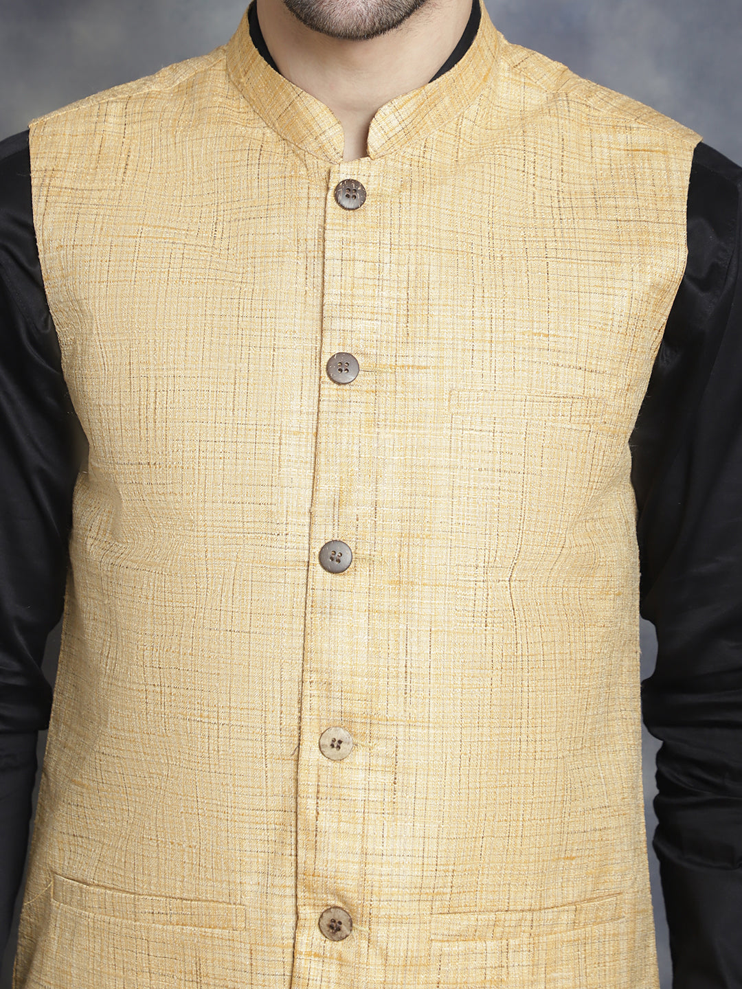 Jompers Men's Woven Design Nehru Jacket - Beige