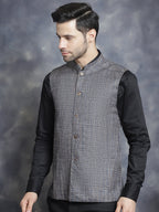 Jompers Men's Woven Design Nehru Jacket - Charcoal