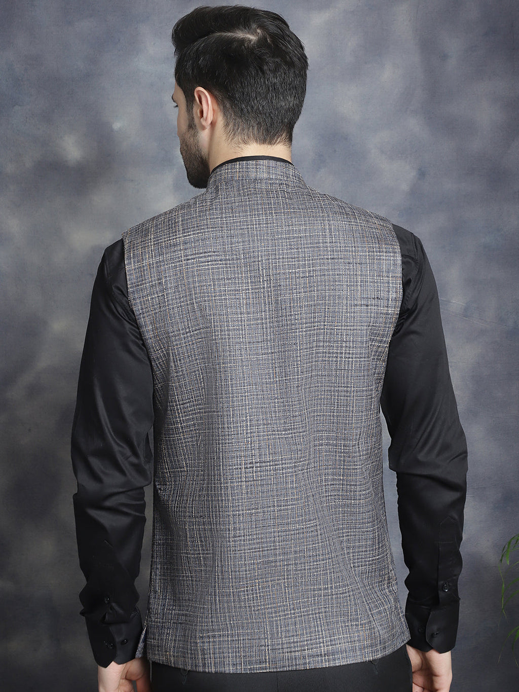 Jompers Men's Woven Design Nehru Jacket - Charcoal