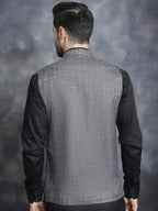 Jompers Men's Woven Design Nehru Jacket - Charcoal