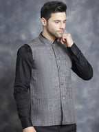 Jompers Men's Woven Design Nehru Jacket - Charcoal