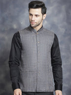 Jompers Men's Woven Design Nehru Jacket - Charcoal
