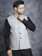 Jompers Men's Woven Design Nehru Jacket - Grey