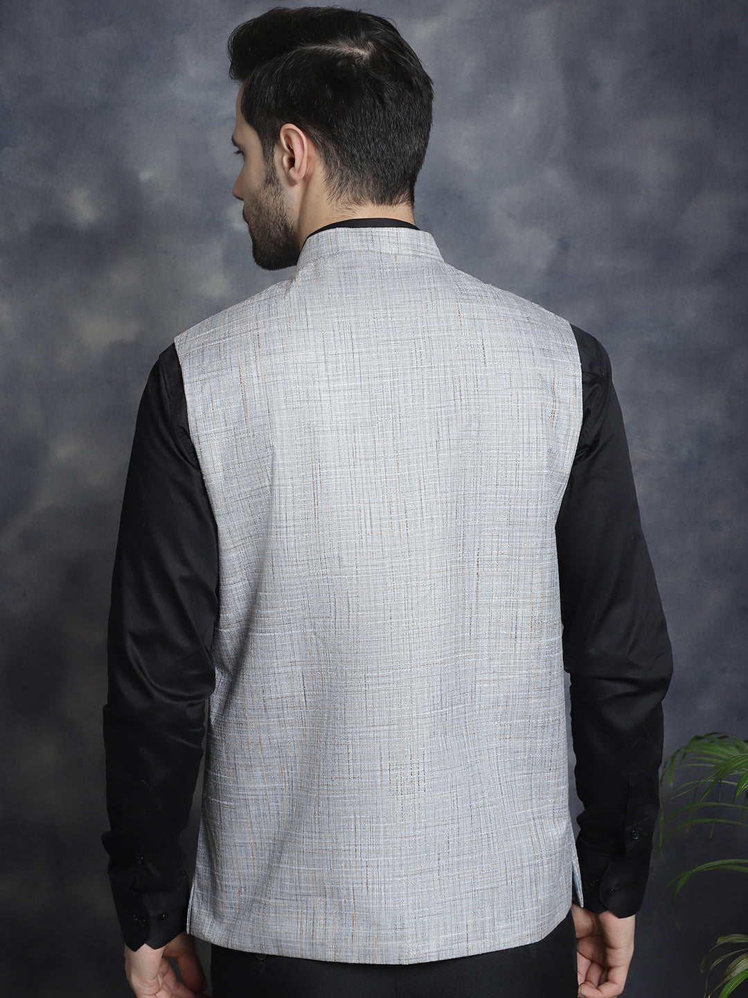 Jompers Men's Woven Design Nehru Jacket - Grey