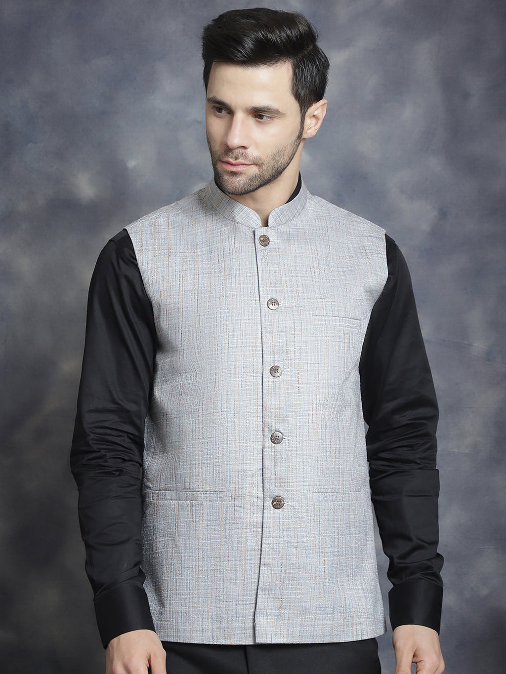 Jompers Men's Woven Design Nehru Jacket - Grey