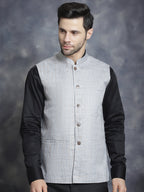 Jompers Men's Woven Design Nehru Jacket - Grey