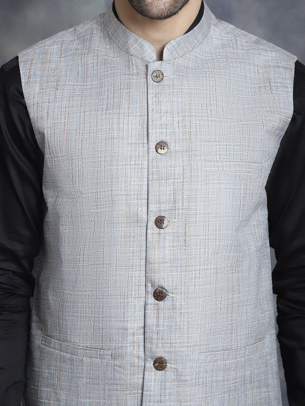 Jompers Men's Woven Design Nehru Jacket - Grey