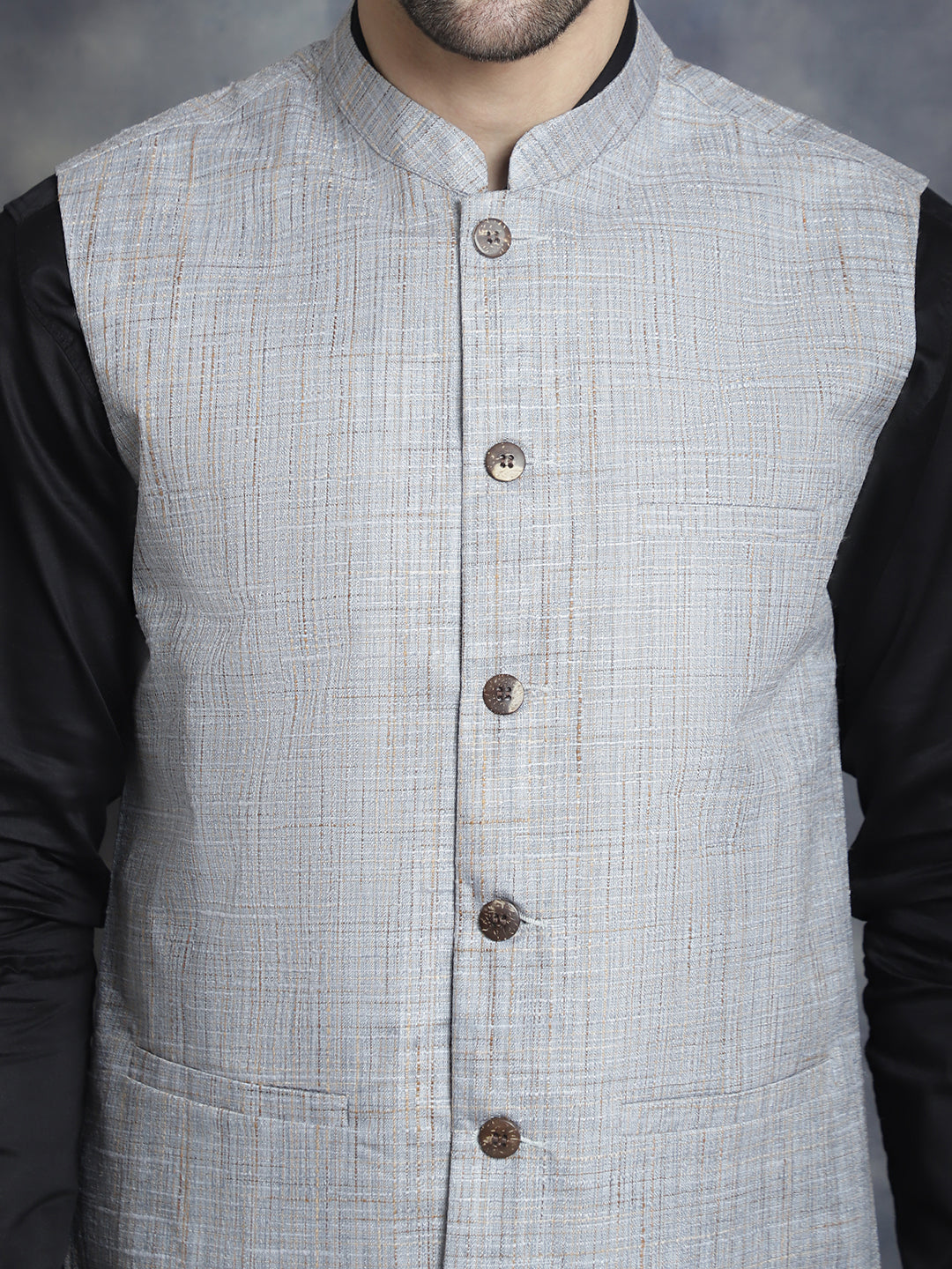 Jompers Men's Woven Design Nehru Jacket - Grey