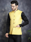 Jompers Men's Woven Design Nehru Jacket - Yellow