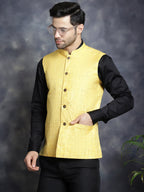 Jompers Men's Woven Design Nehru Jacket - Yellow